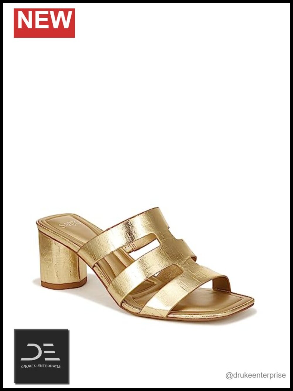 Women's Slip On Slide Sandals Heeled Open Square Toe Faux Leather